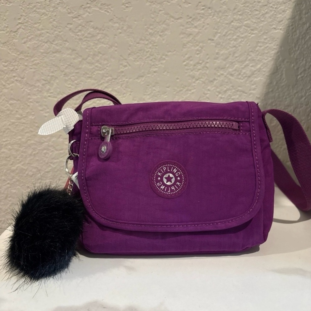 Kipling Sabian Purple Crossbody Bag with Pom Charm NWT
